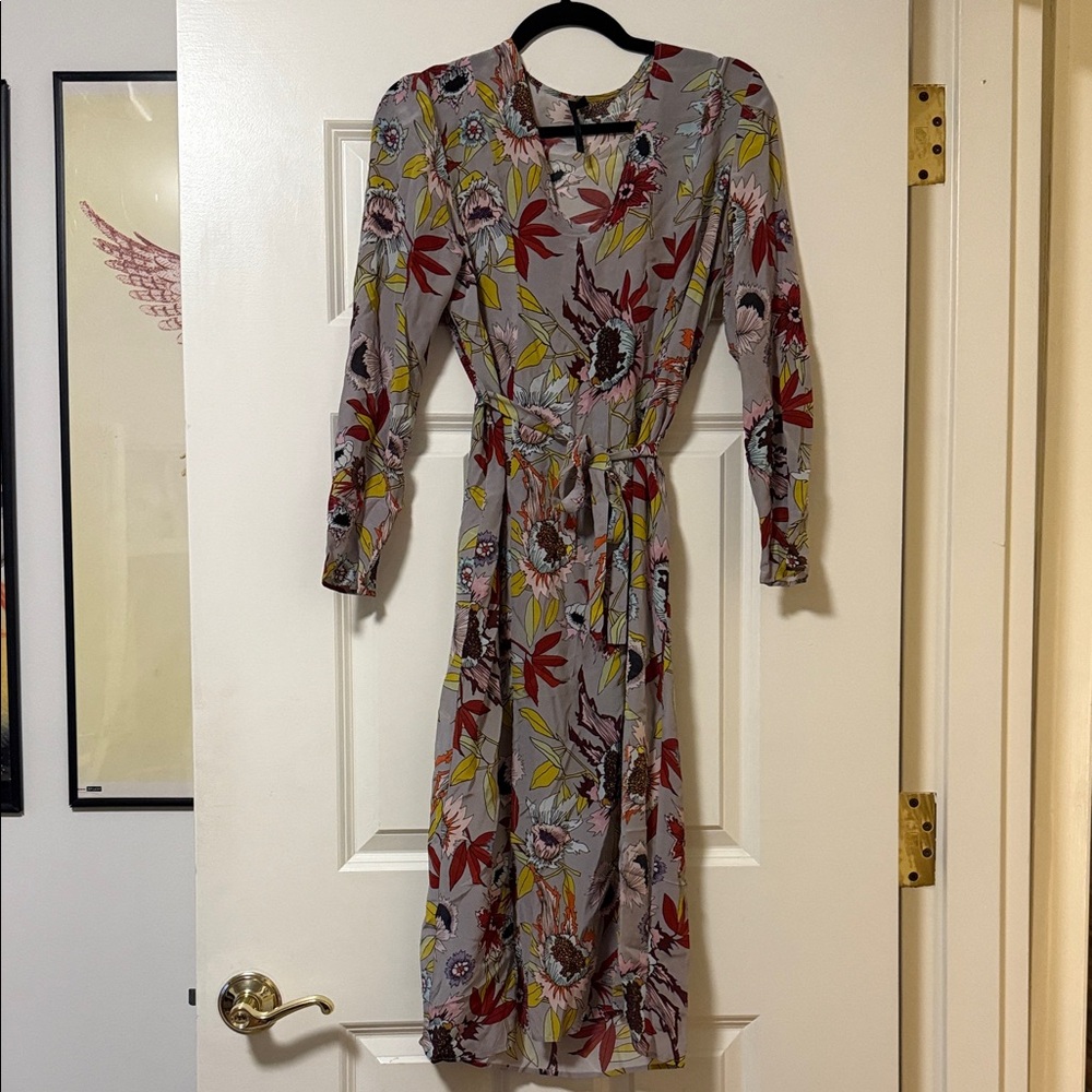 Topshop Floral Long Sleeve Dress - Red, Yellow, Black